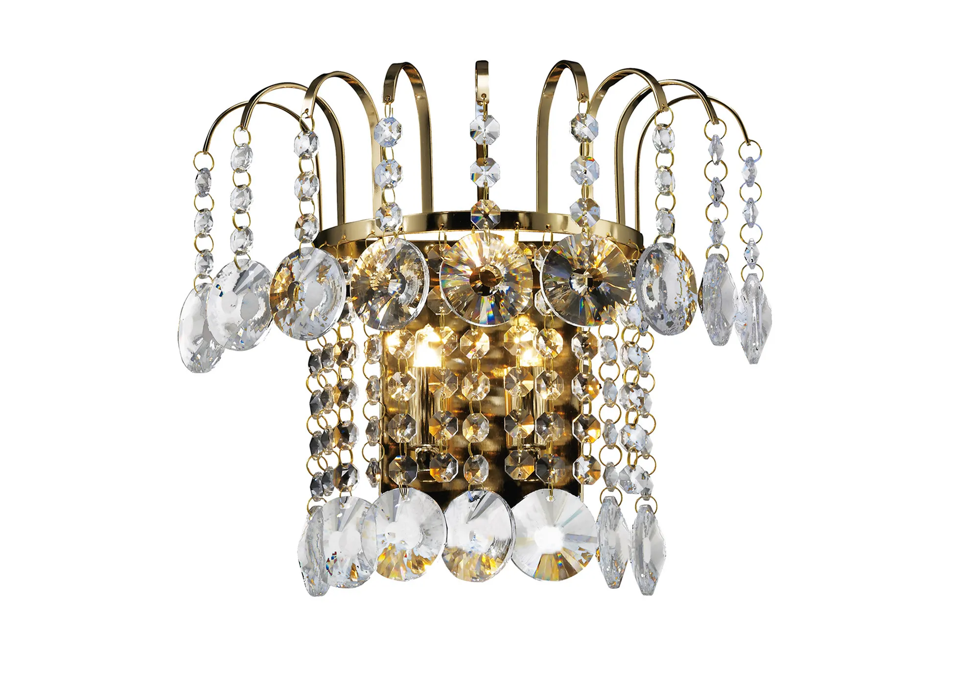 Rosina French Gold Crystal Wall Lights Diyas Flush Crystal Wall Lights